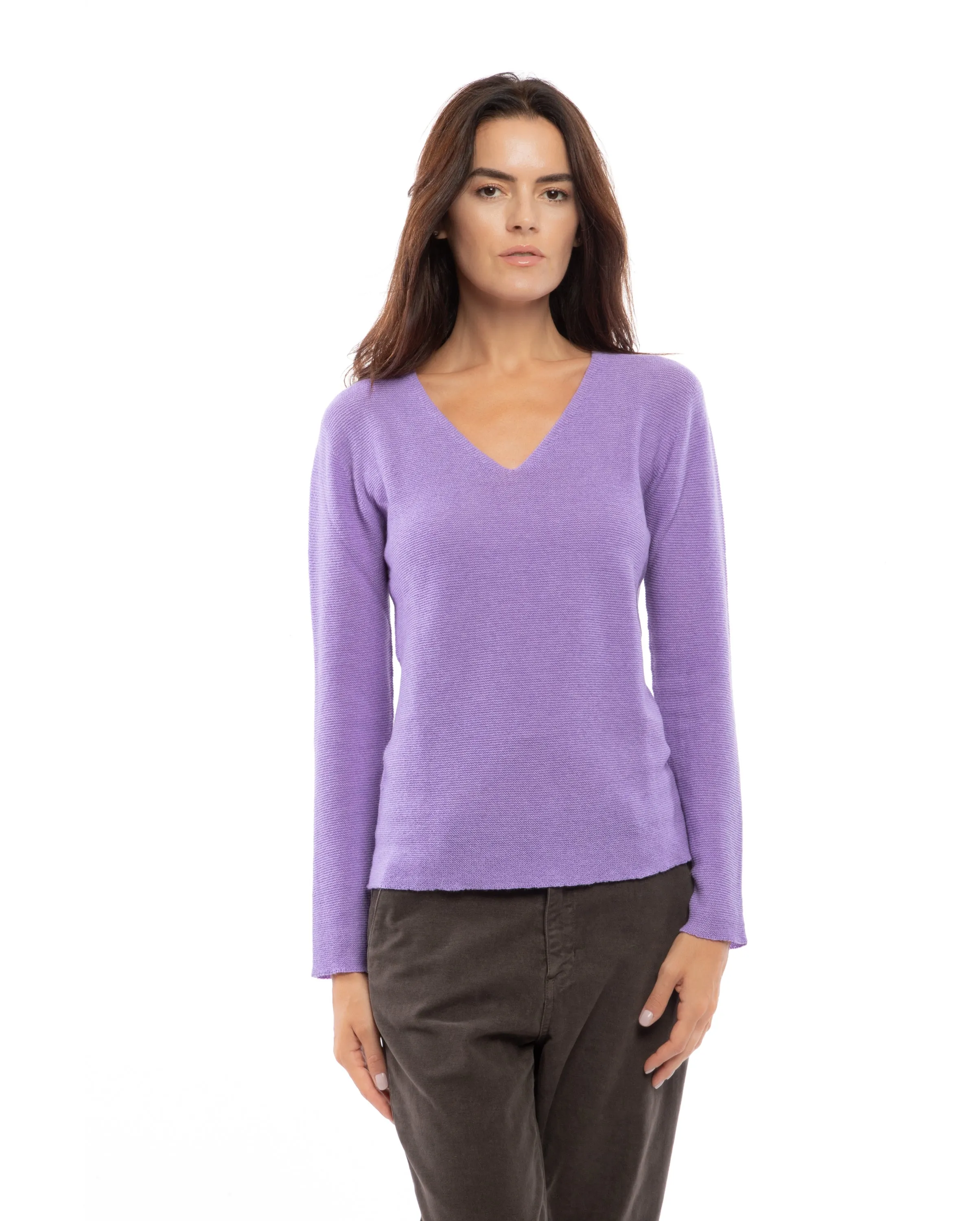 NEW FALL 24 - Women's Pure Cashmere Links Stitch V-Neck Camel