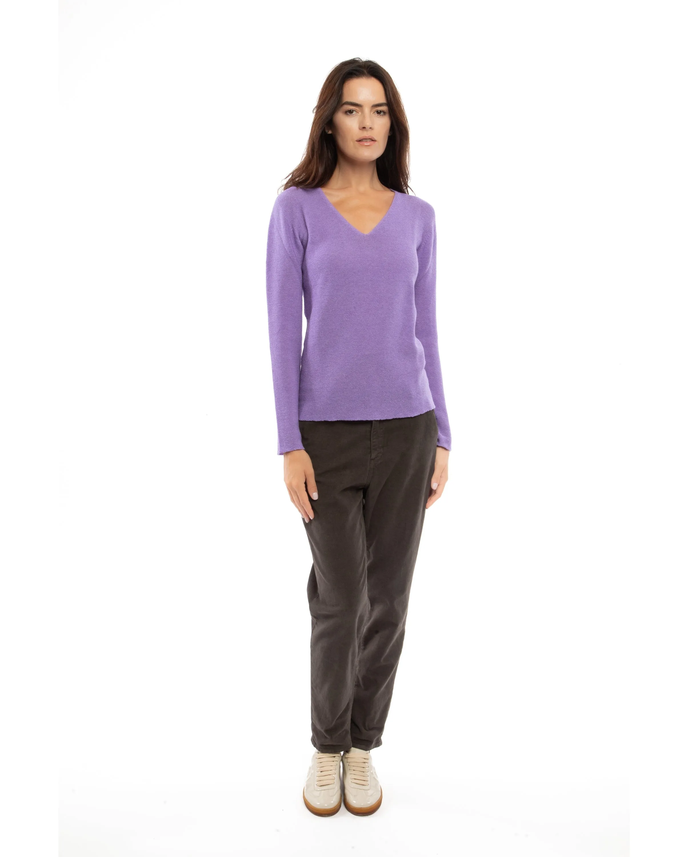 NEW FALL 24 - Women's Pure Cashmere Links Stitch V-Neck Camel