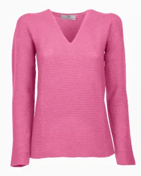 NEW FALL 24 - Women's Pure Cashmere Links Stitch V-Neck Fuchsia