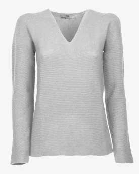 NEW FALL 24 - Women's Pure Cashmere Links Stitch V-Neck Light Gray