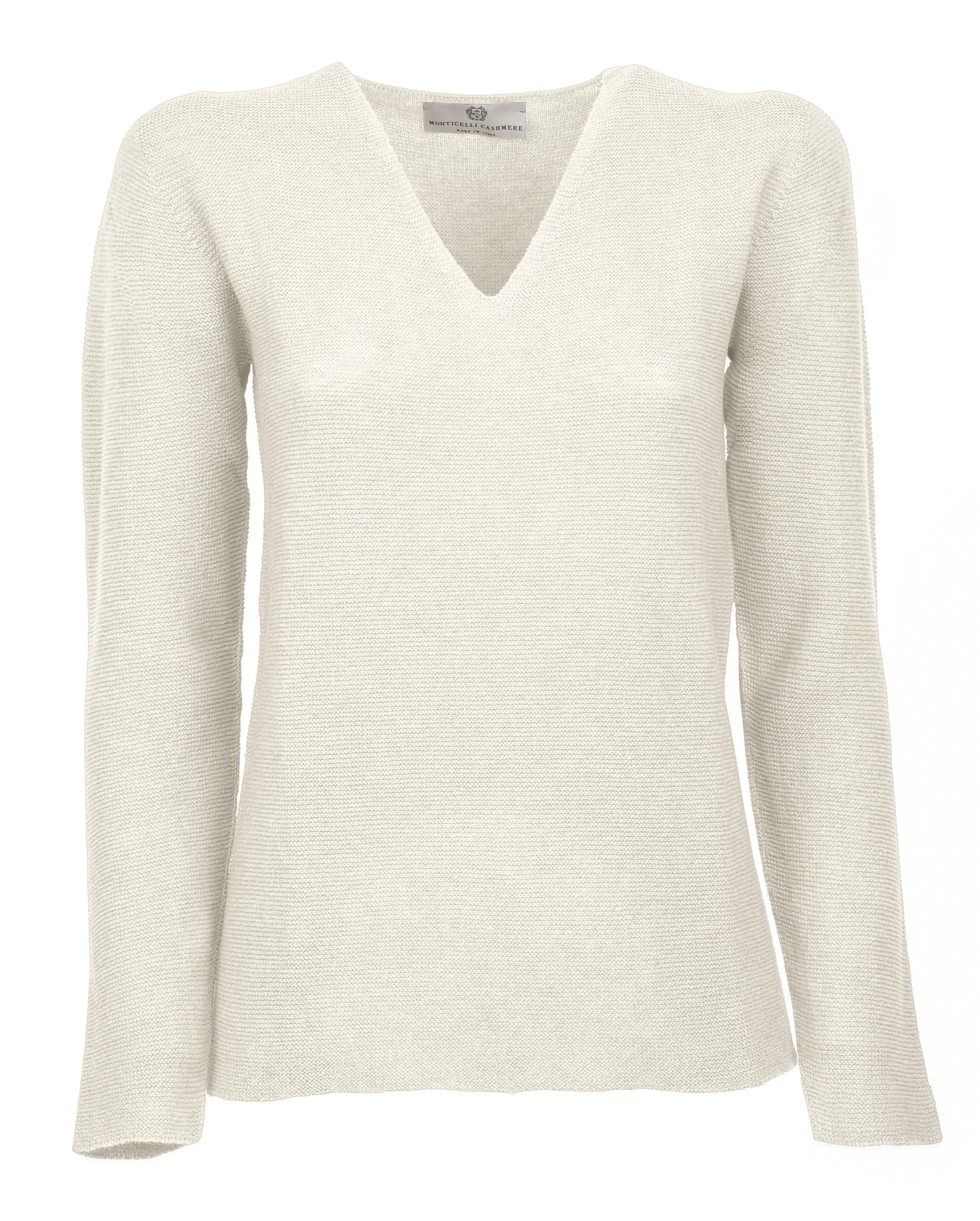 NEW FALL 24 - Women's Pure Cashmere Links Stitch V-Neck Milk White