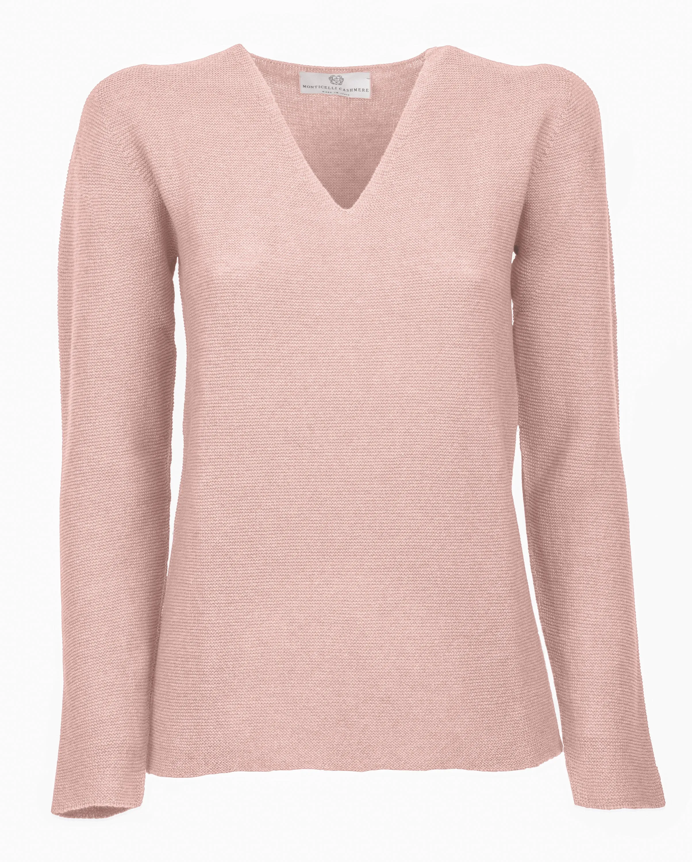 NEW FALL 24 - Women's Pure Cashmere Links Stitch V-Neck Peach