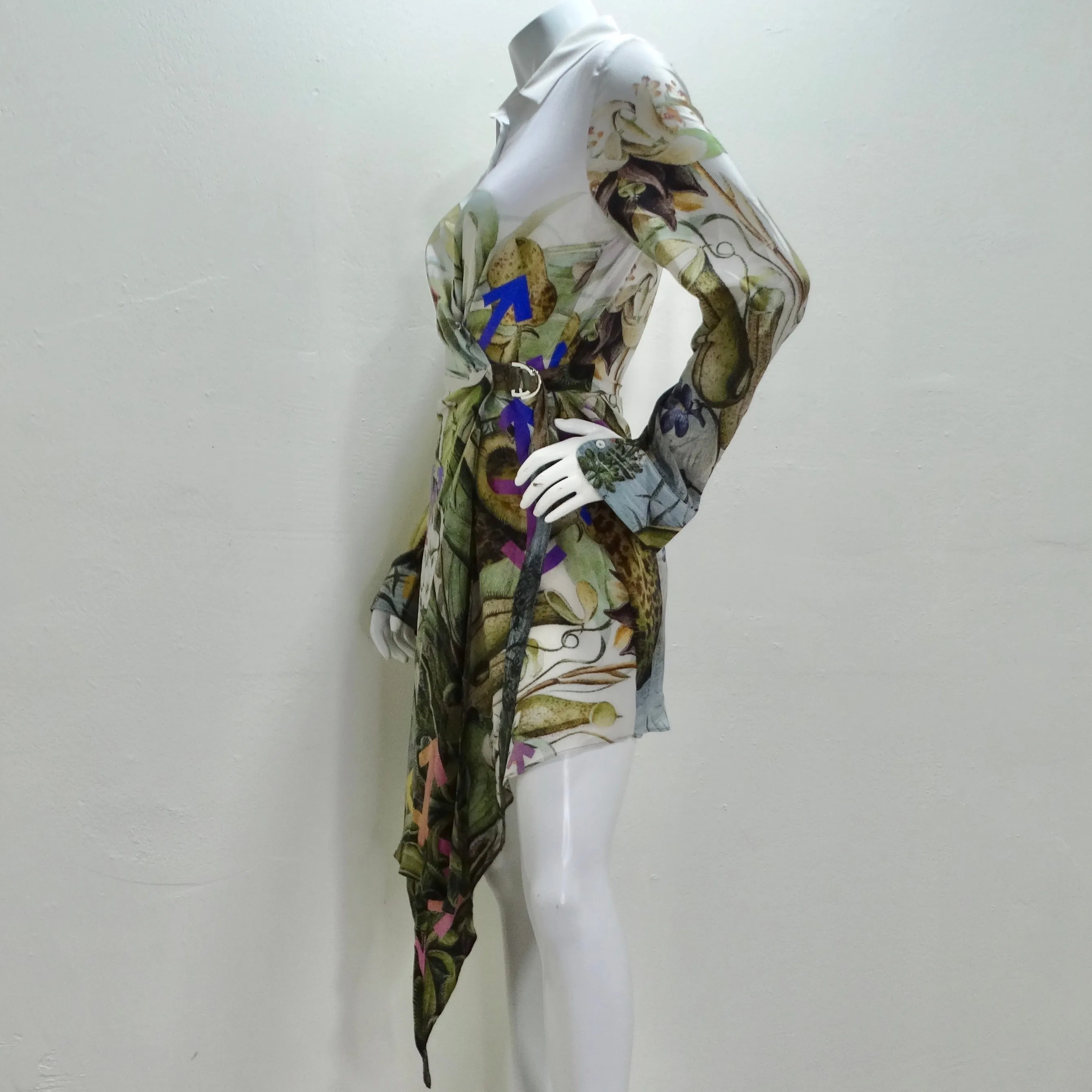 Off White Virgil Abloh Multi Botanical Silk Shirt Dress