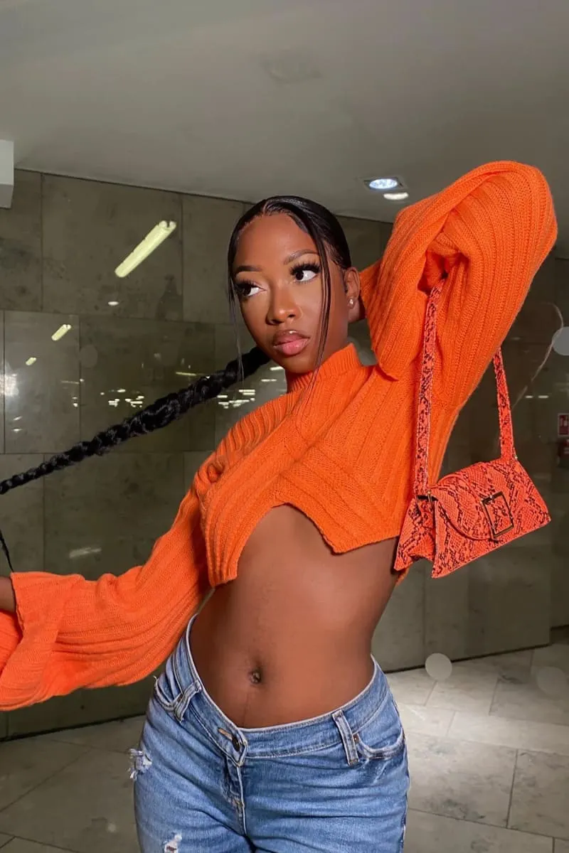 Orange Bell Sleeves Cropped Sweater