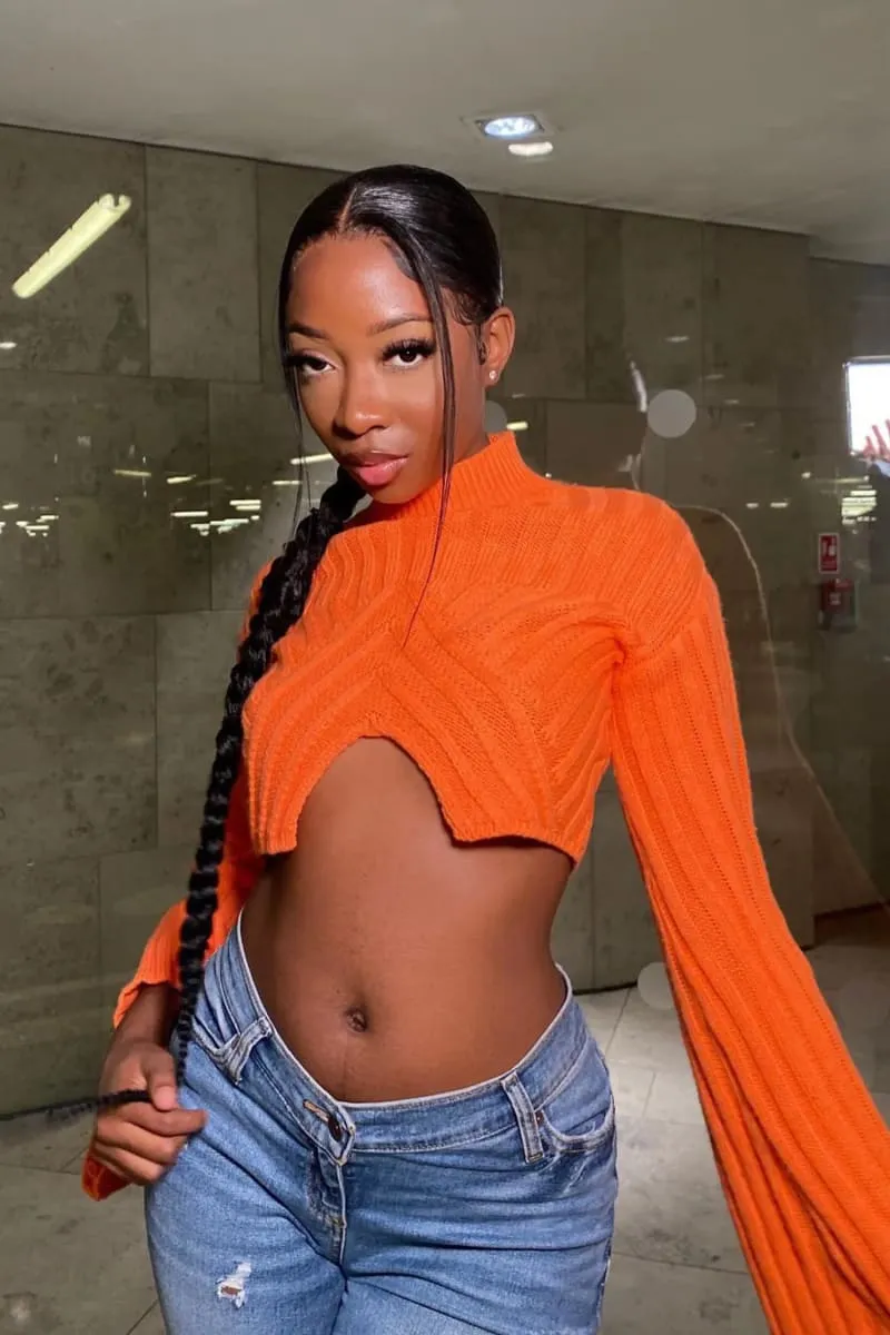 Orange Bell Sleeves Cropped Sweater