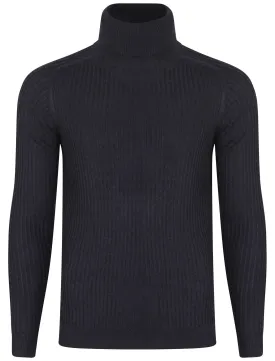 Peyroux Ribbed Roll Neck Jumper in Blue - Dissident