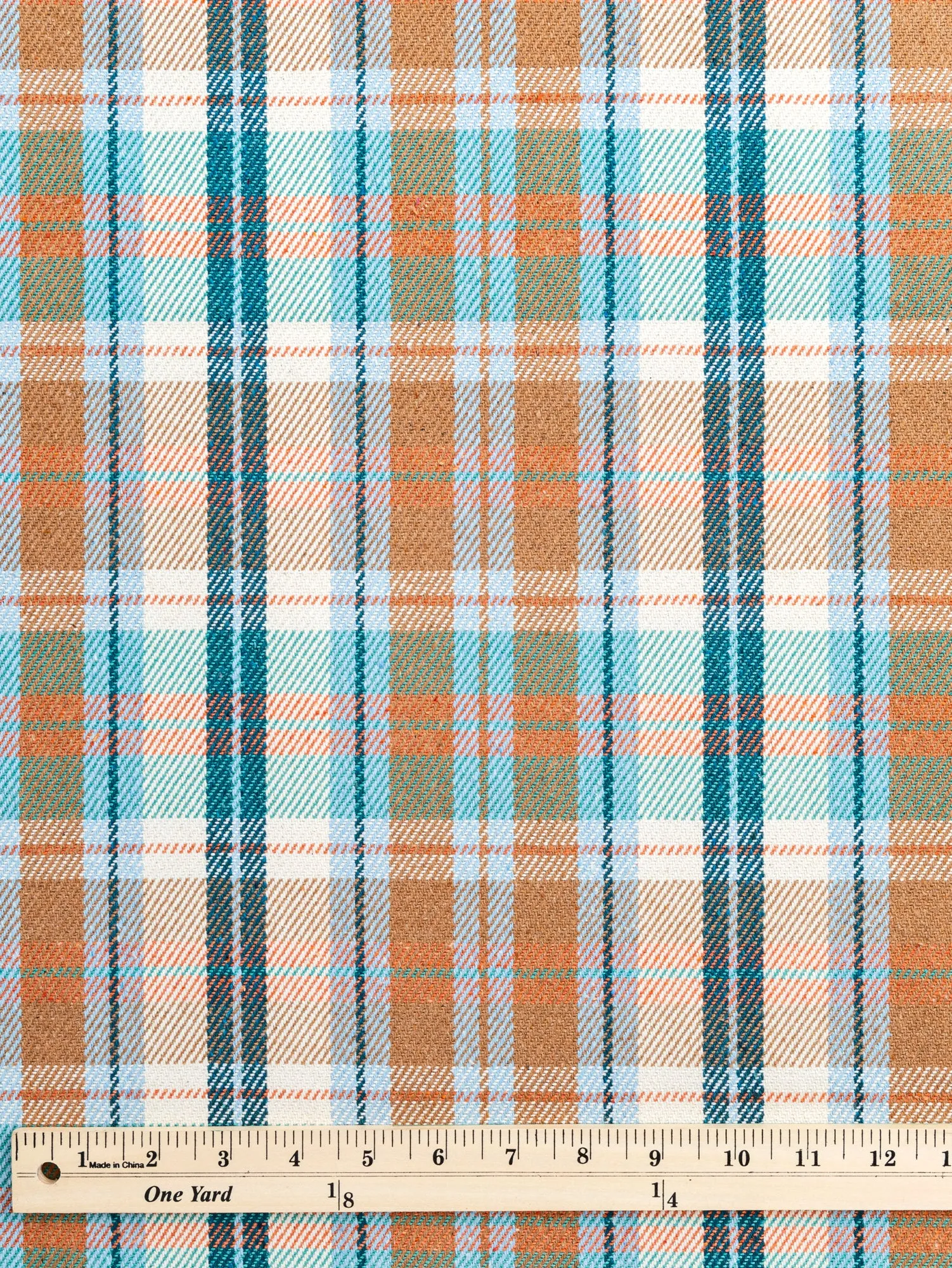 Plaid Eco Cotton Blend Twill - Cream   Brown   Blue   Orange - Swatch