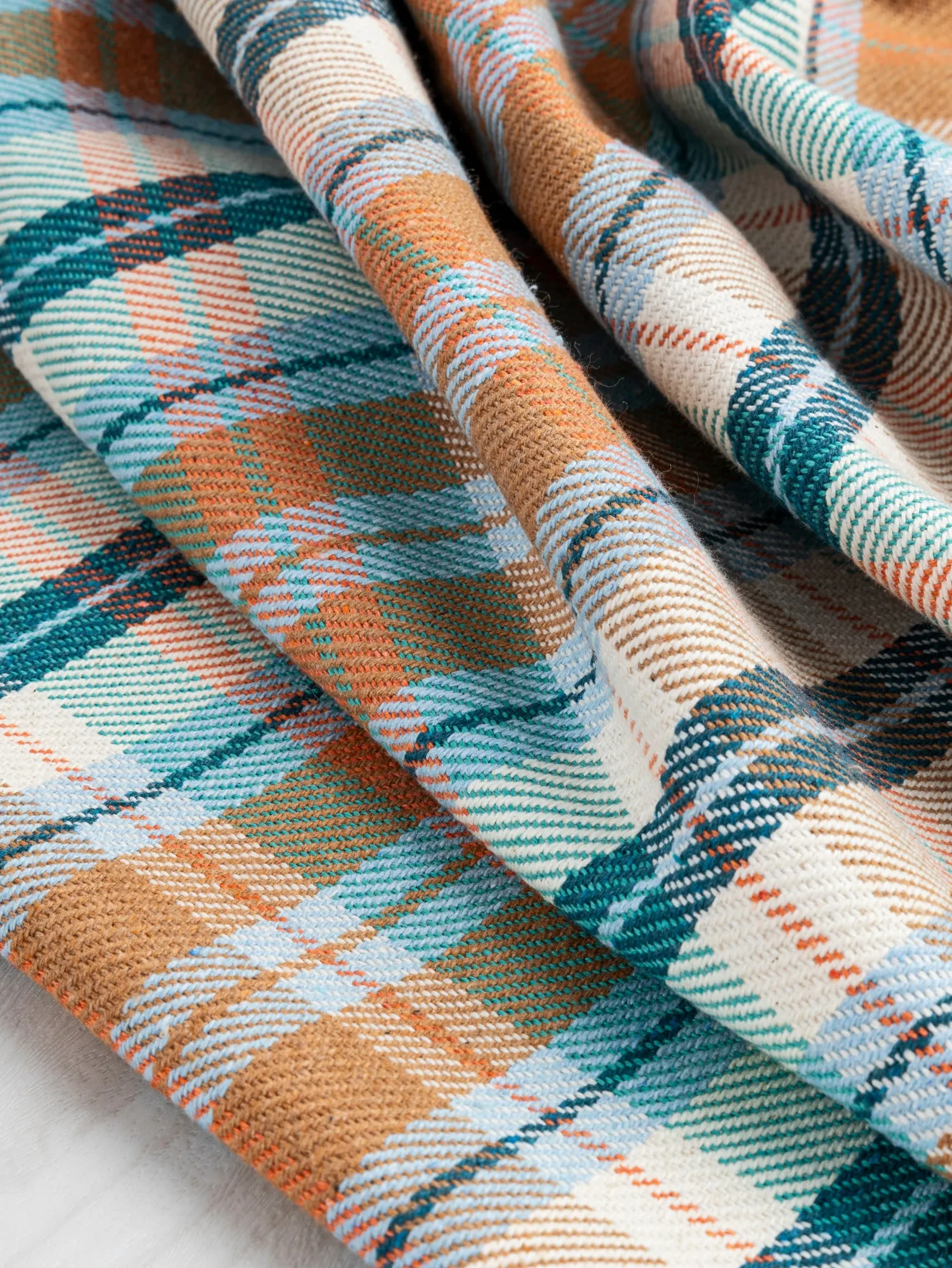 Plaid Eco Cotton Blend Twill - Cream   Brown   Blue   Orange - Swatch