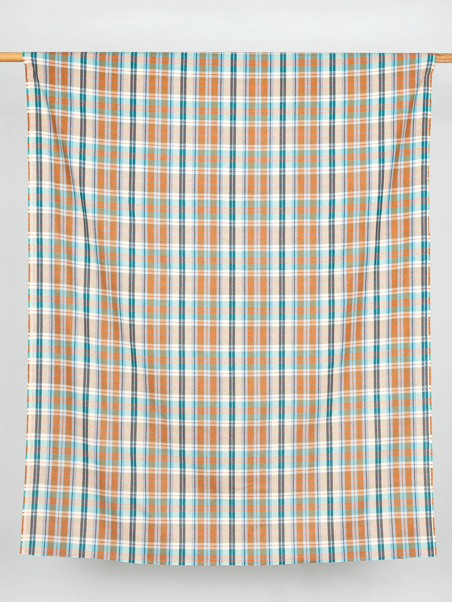 Plaid Eco Cotton Blend Twill - Cream   Brown   Blue   Orange - Swatch