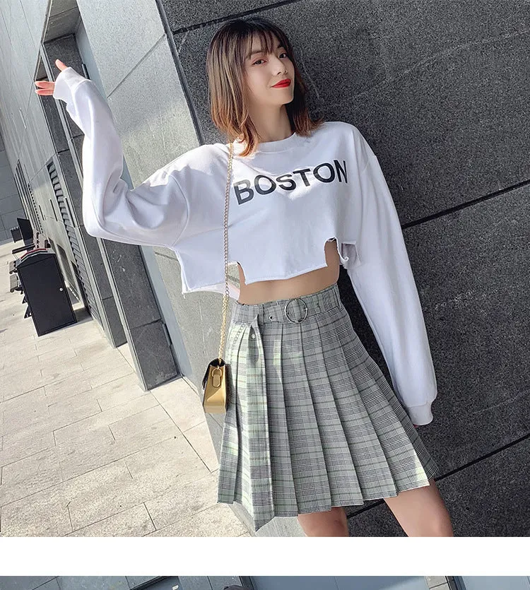 Plaid Pleated Mini Skirts Harajuku Grunge Gothic Streetwear High Waist Retro Dress