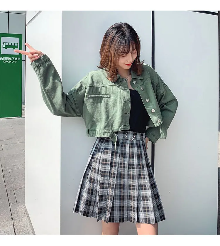 Plaid Pleated Mini Skirts Harajuku Grunge Gothic Streetwear High Waist Retro Dress