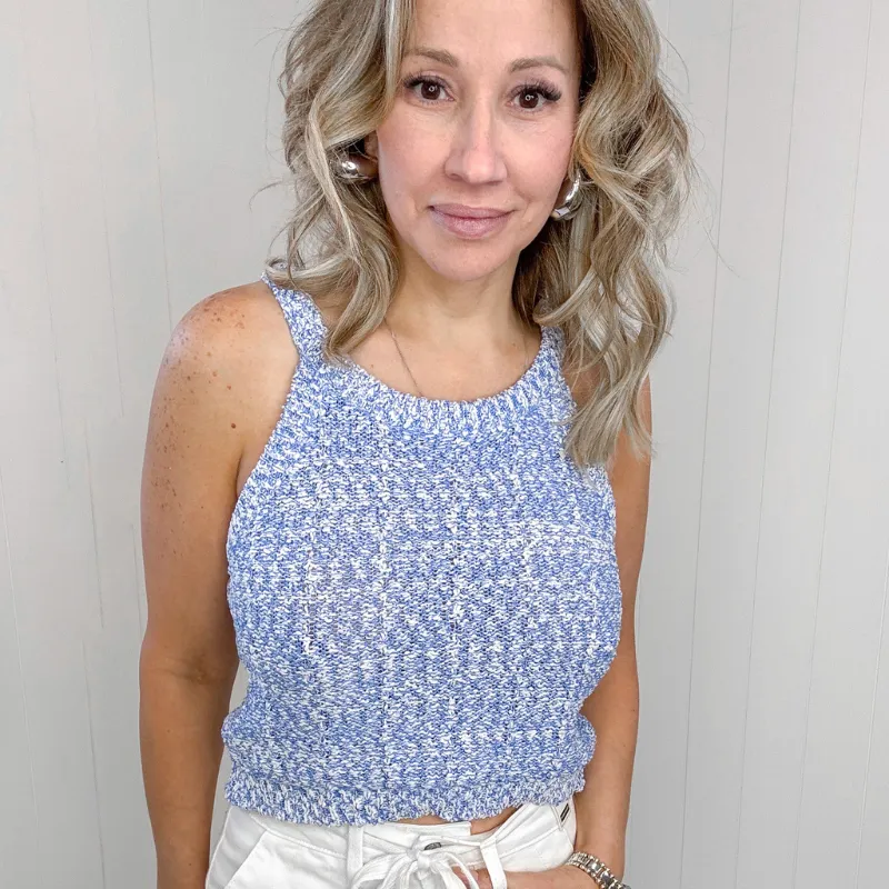 Pol Blue and White Cropped  Halter Top Sweater