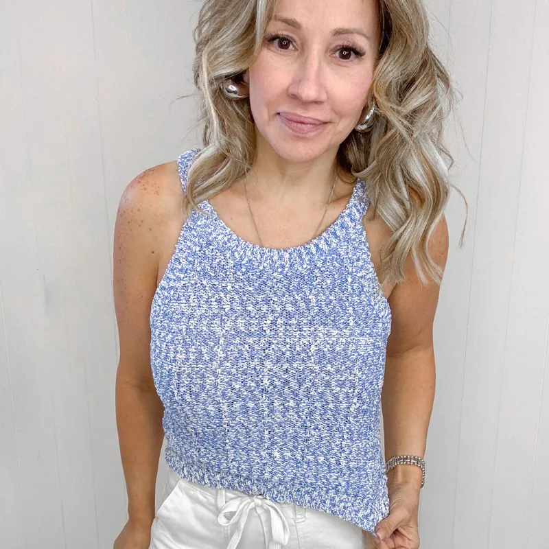 Pol Blue and White Cropped  Halter Top Sweater