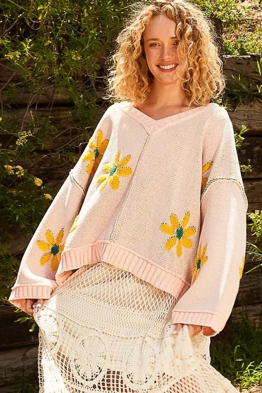 POL21 - PINK BERBER FLOWER SWEATER