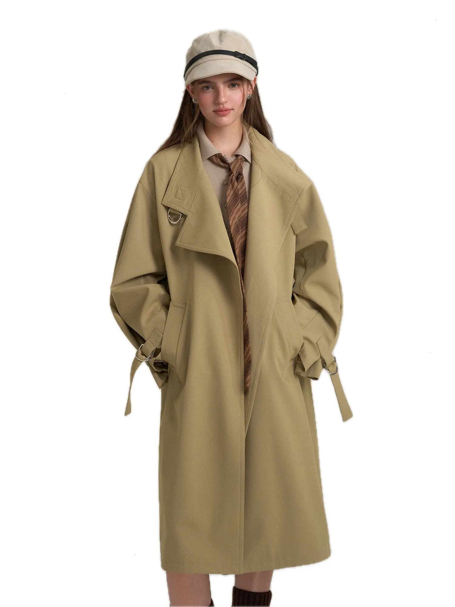 Retro Casual Silhouette Trench Coat In Khaki