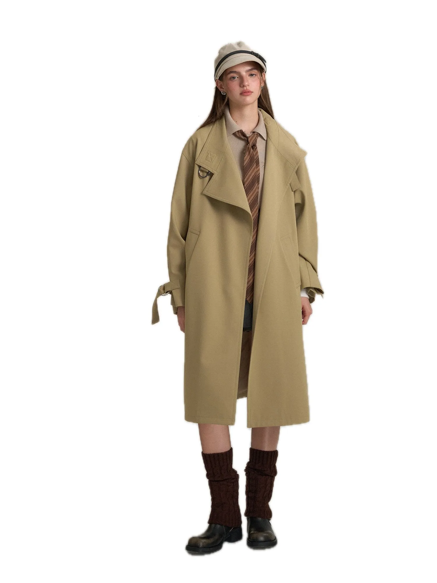 Retro Casual Silhouette Trench Coat In Khaki