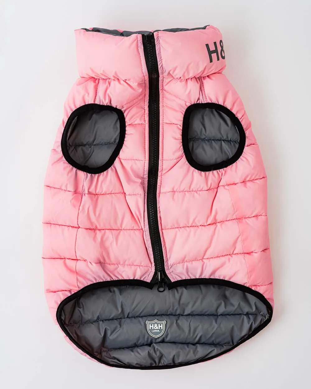 Reversible Dog Puffer Jacket - Light Pink and Grey