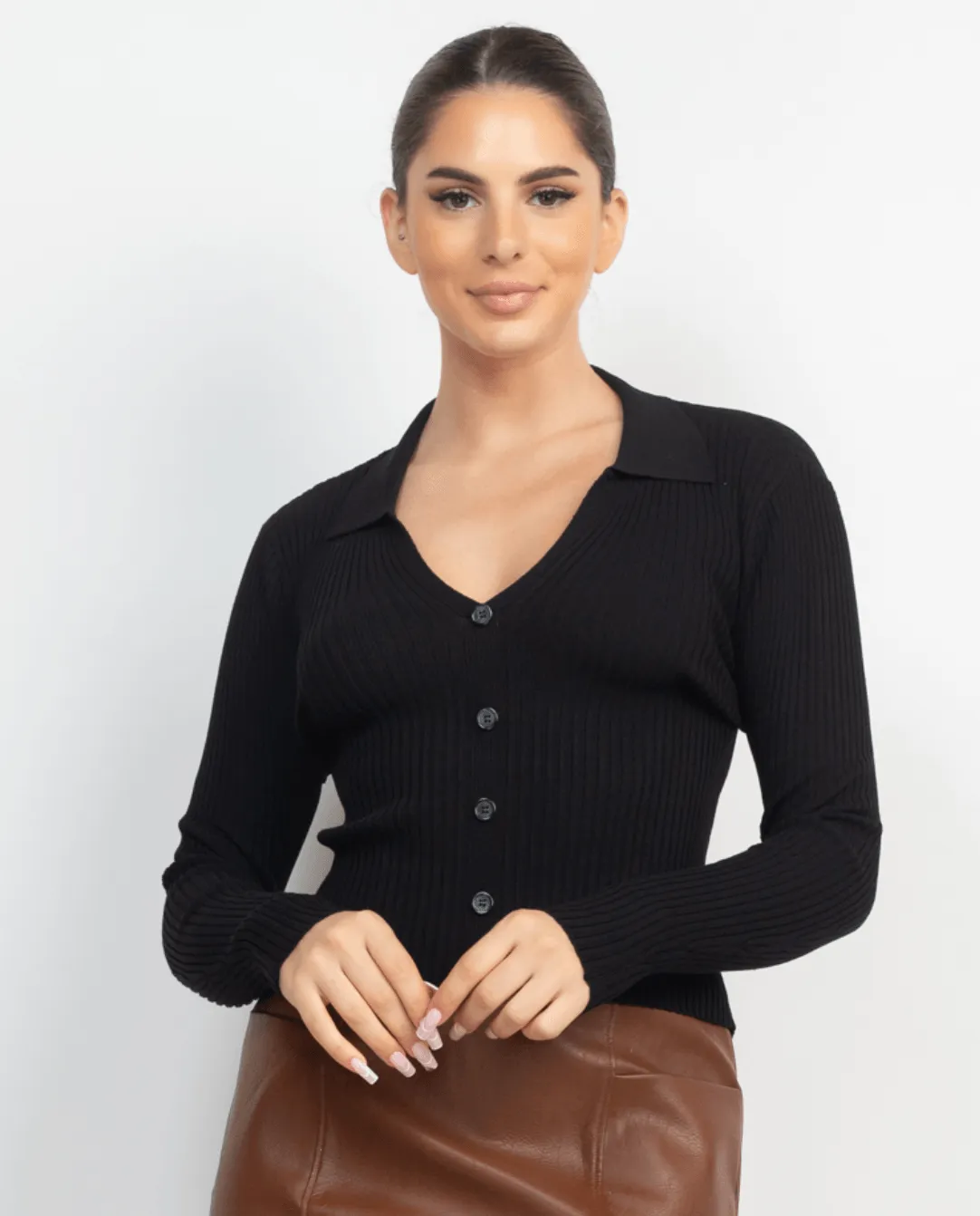 Ribbed long sleeve VNeck Henley style sweater HMSW50379