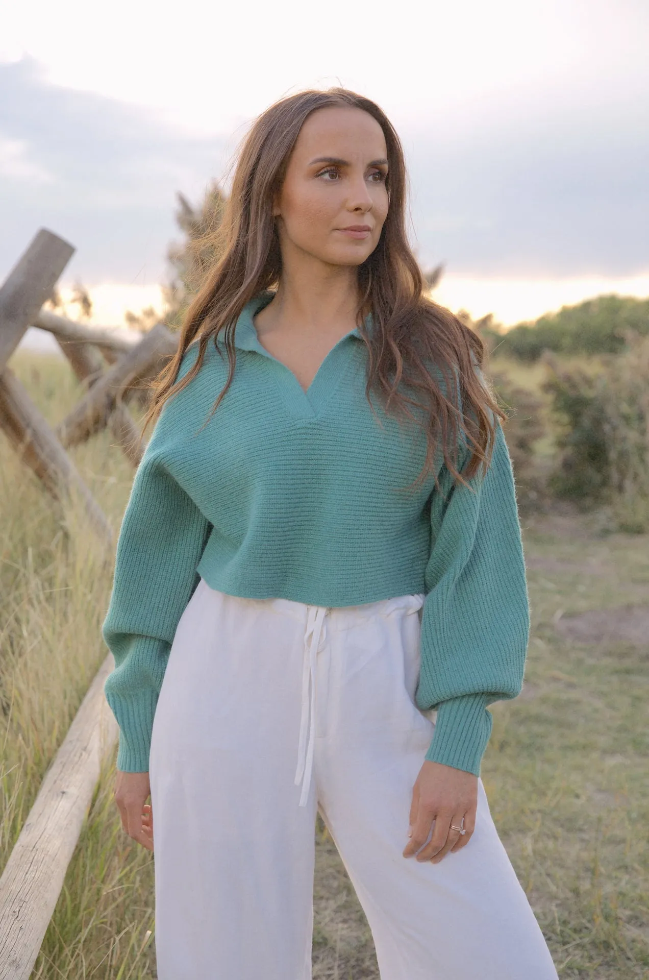 Sage Green Cropped Knit Sweater