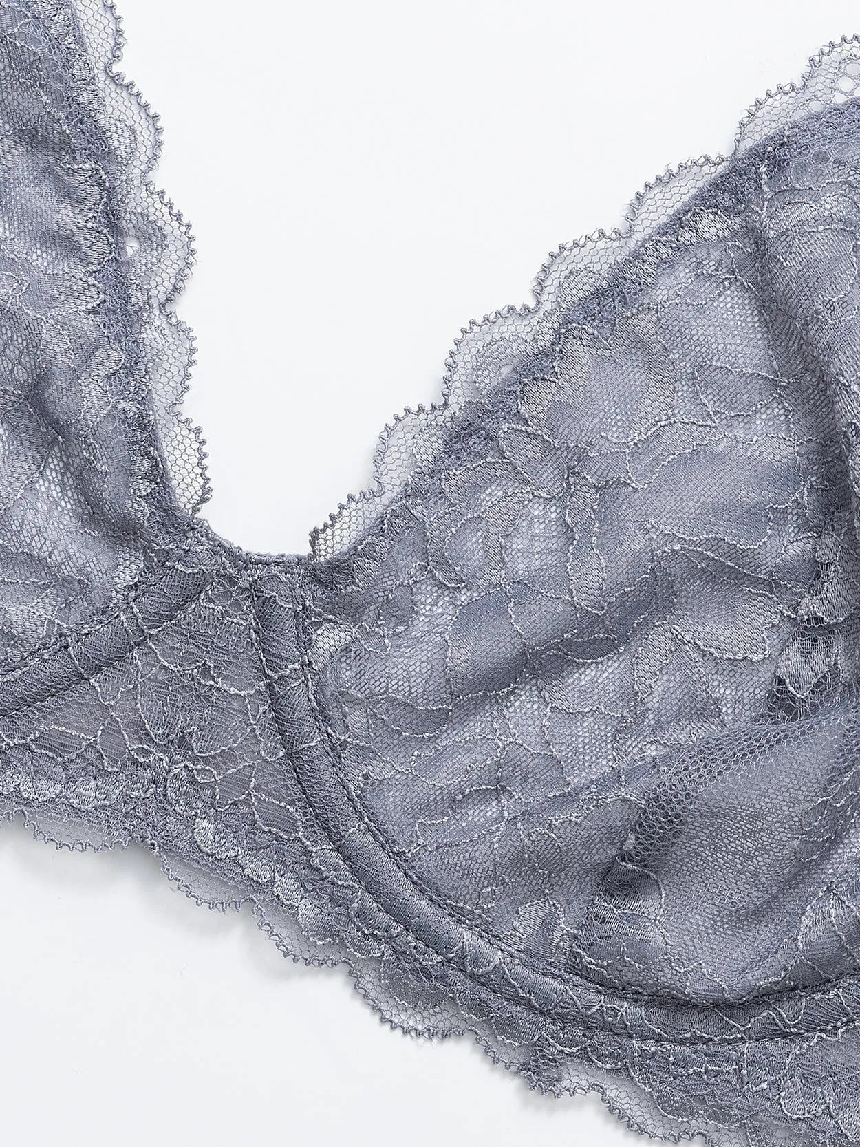 Sexy Unpadded Mesh Sheer Lace V Plunge Bra Grey