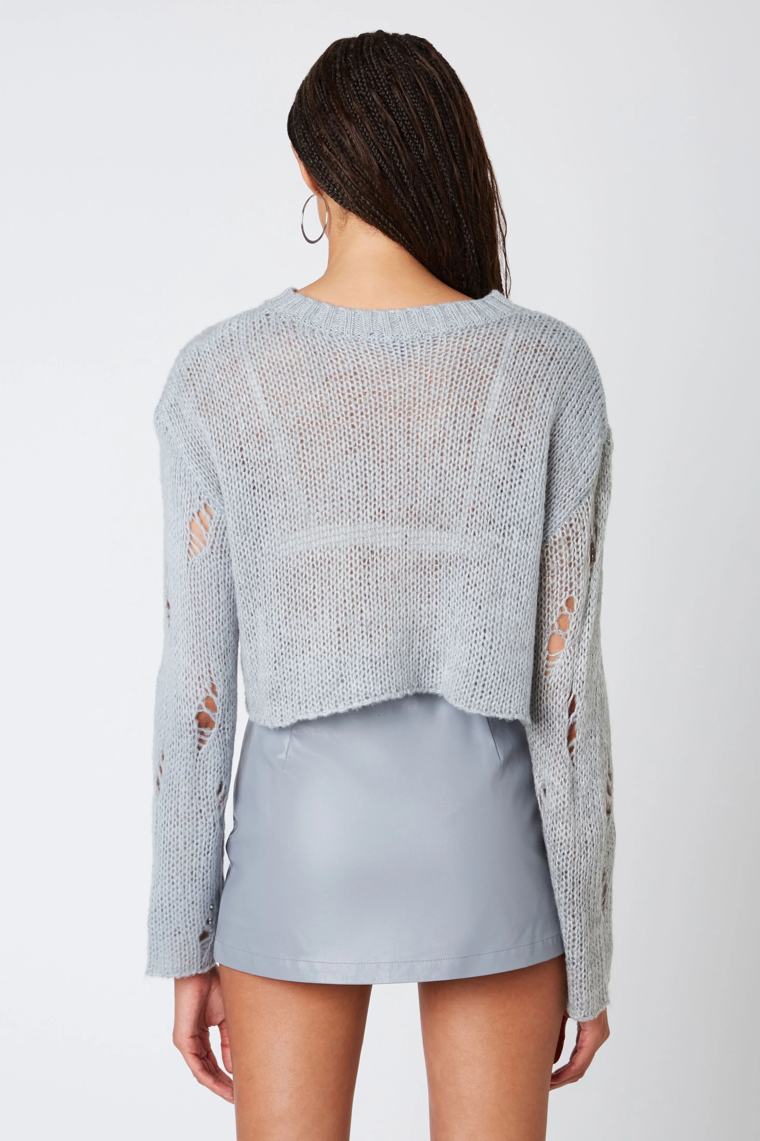 Sheer Knit Drop Shoulder Sweater in Slate Blue