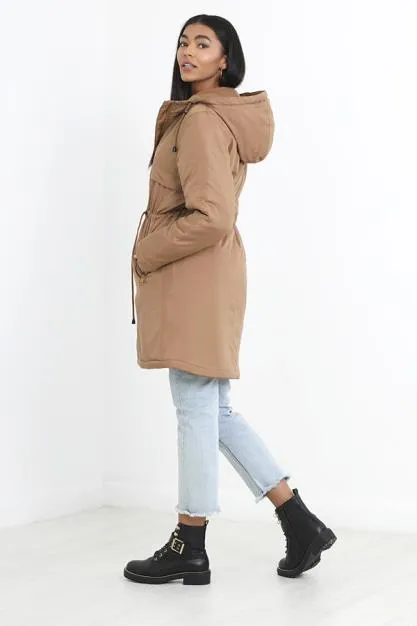 SHOWER RESISTANT PADDED PARKA JACKET WITH HOOD