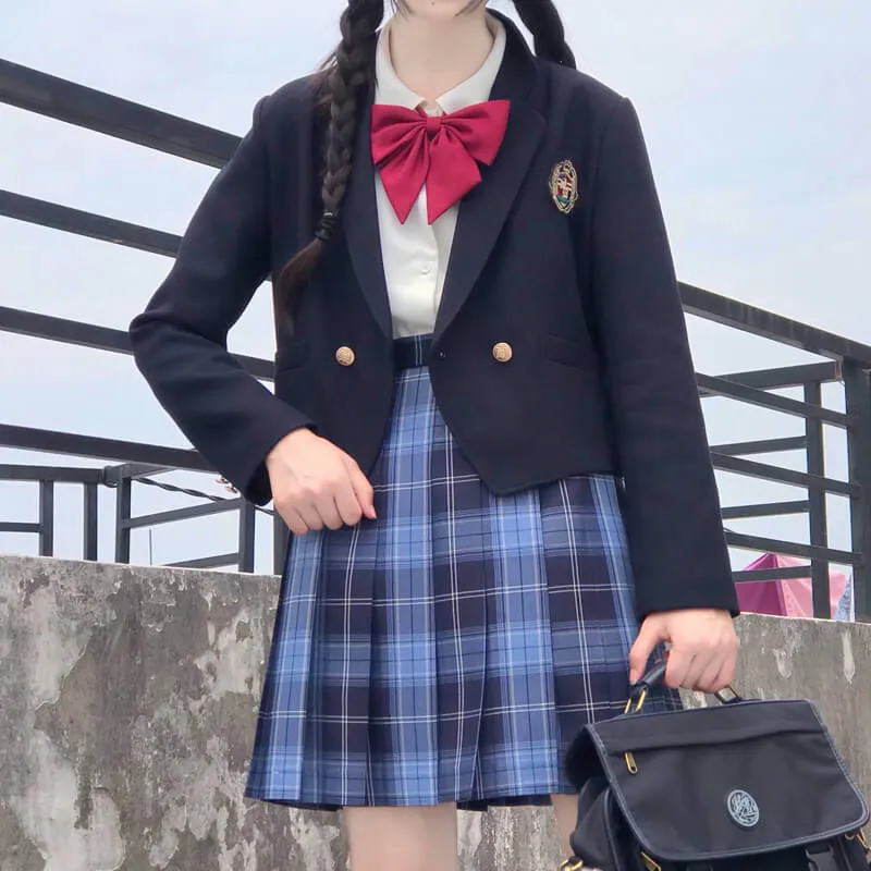 [Skirt / Bow] JK Blue-Black plaid uniform skirt