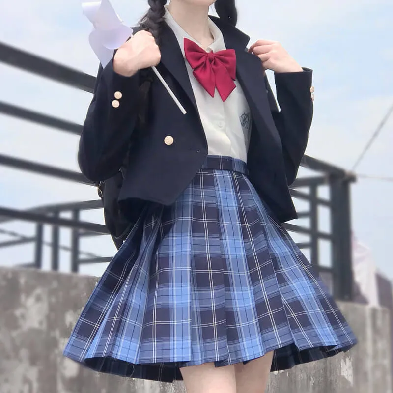 [Skirt / Bow] JK Blue-Black plaid uniform skirt