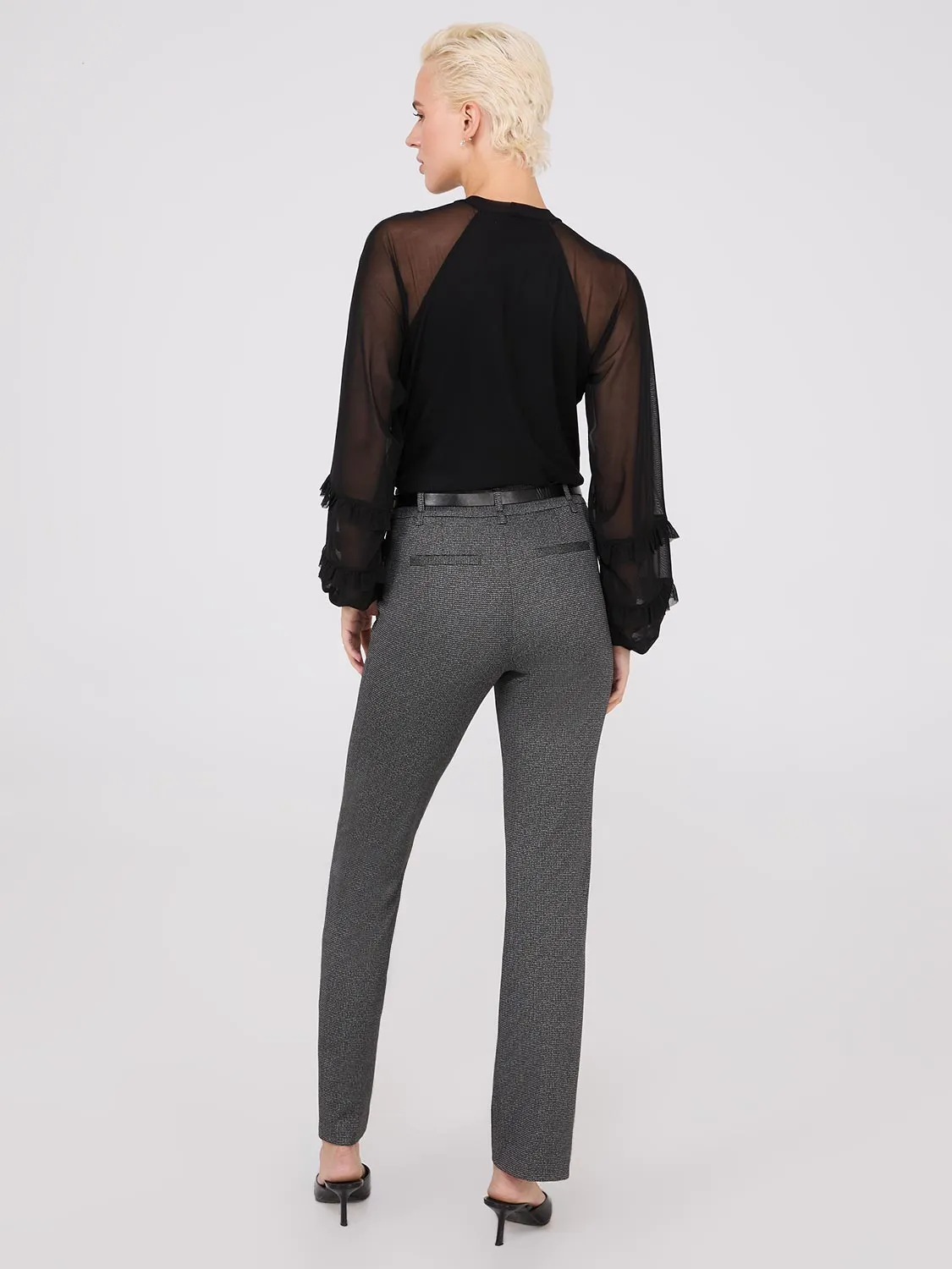 Straight Leg Bootcut Pants With Faux Leather Belt