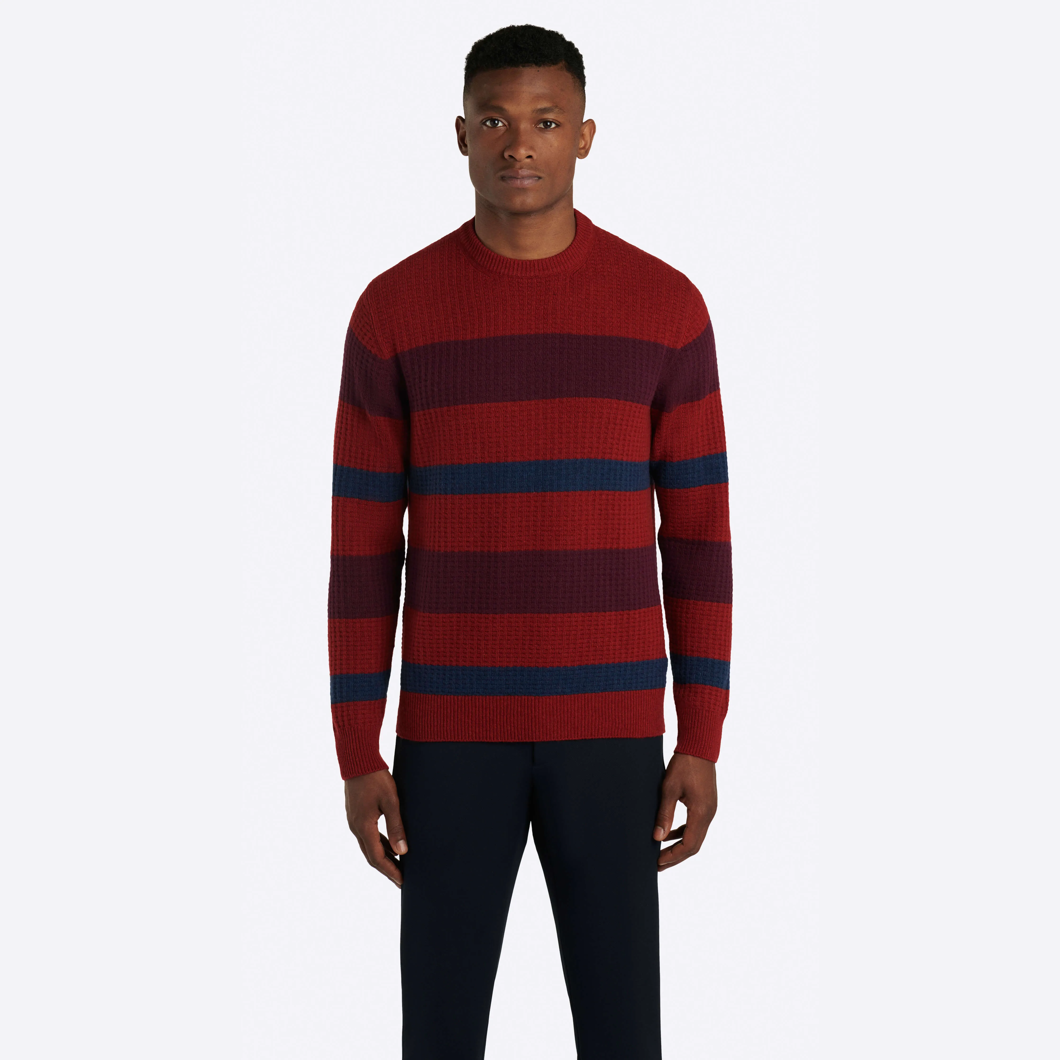 Striped Waffle Crew Neck Sweater