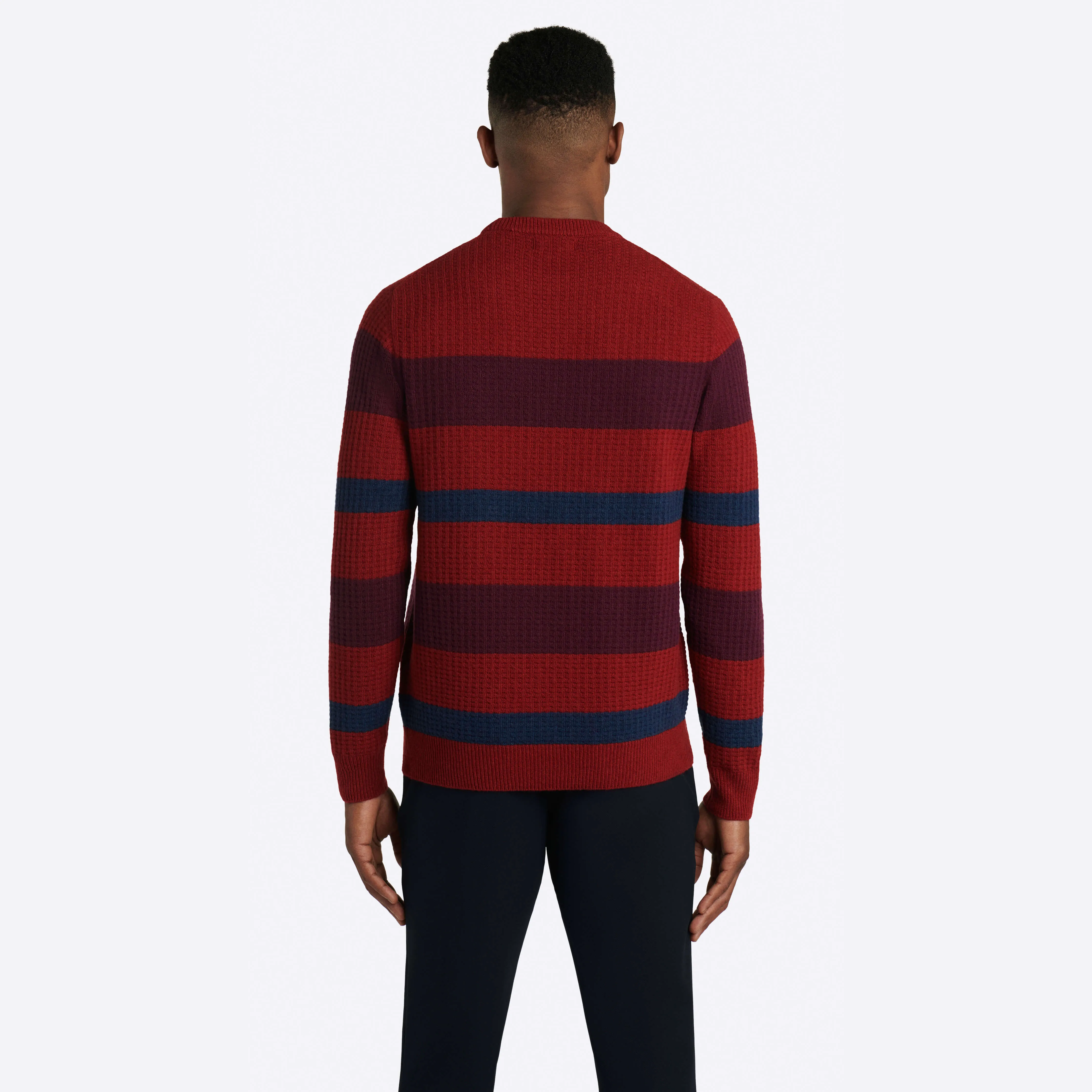 Striped Waffle Crew Neck Sweater