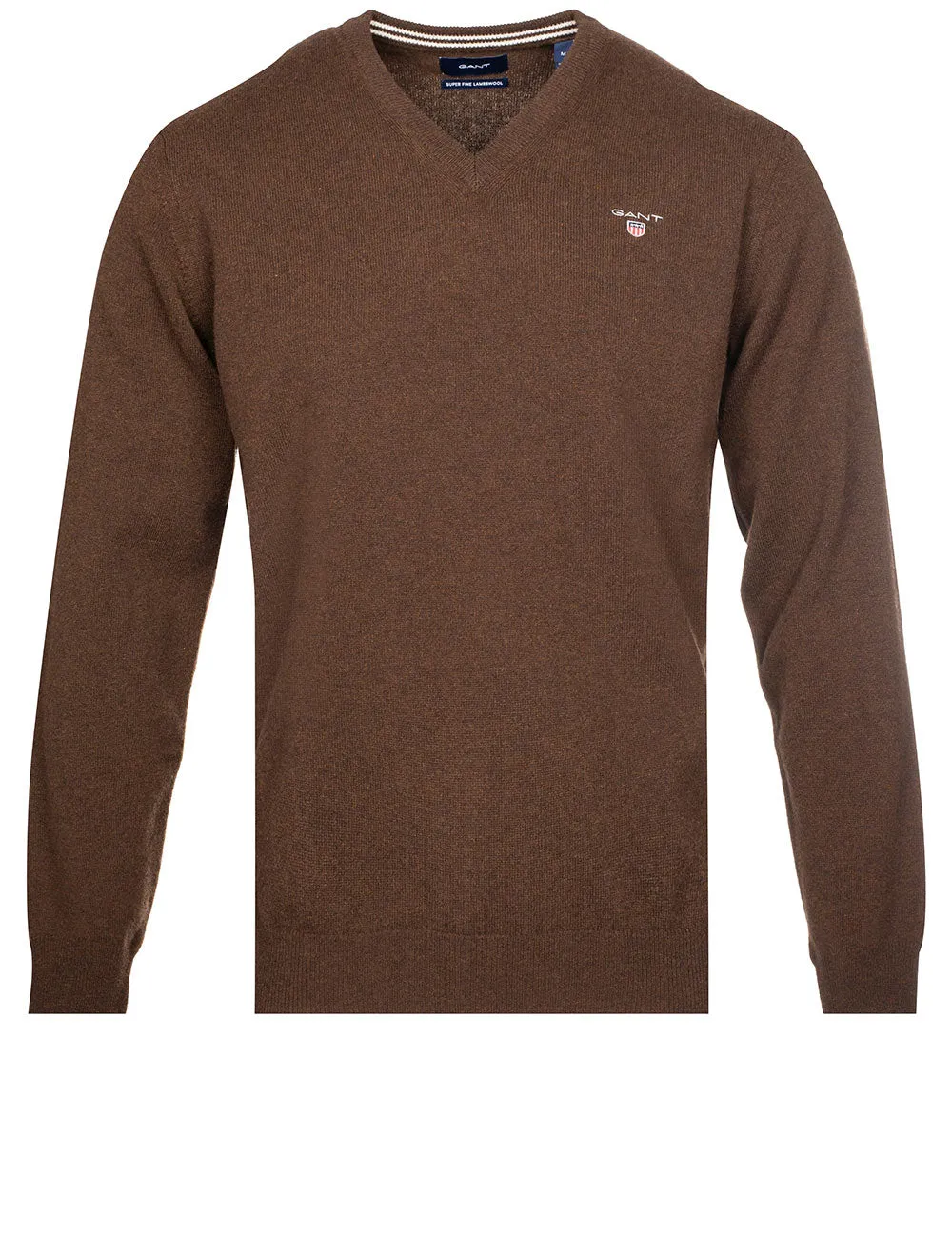 Super Fine Lambswool V-Neck Sweater Dark Brown Melange