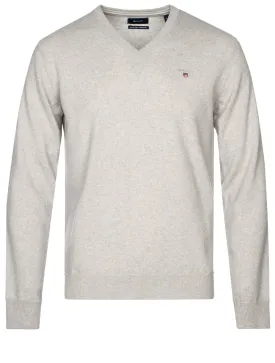 Super Fine Lambswool V-Neck Sweater Light Grey Melange