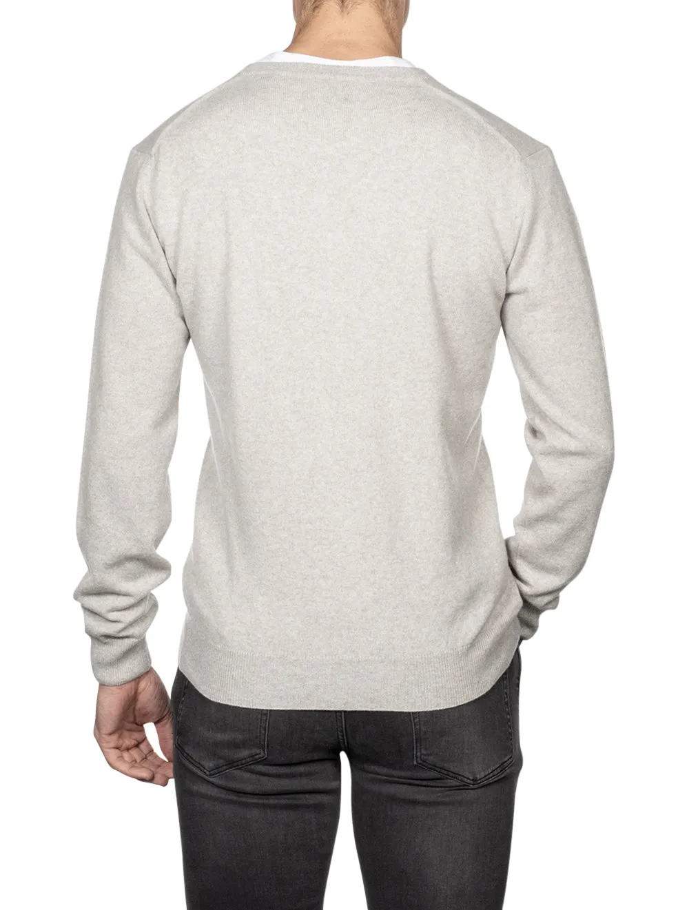 Super Fine Lambswool V-Neck Sweater Light Grey Melange