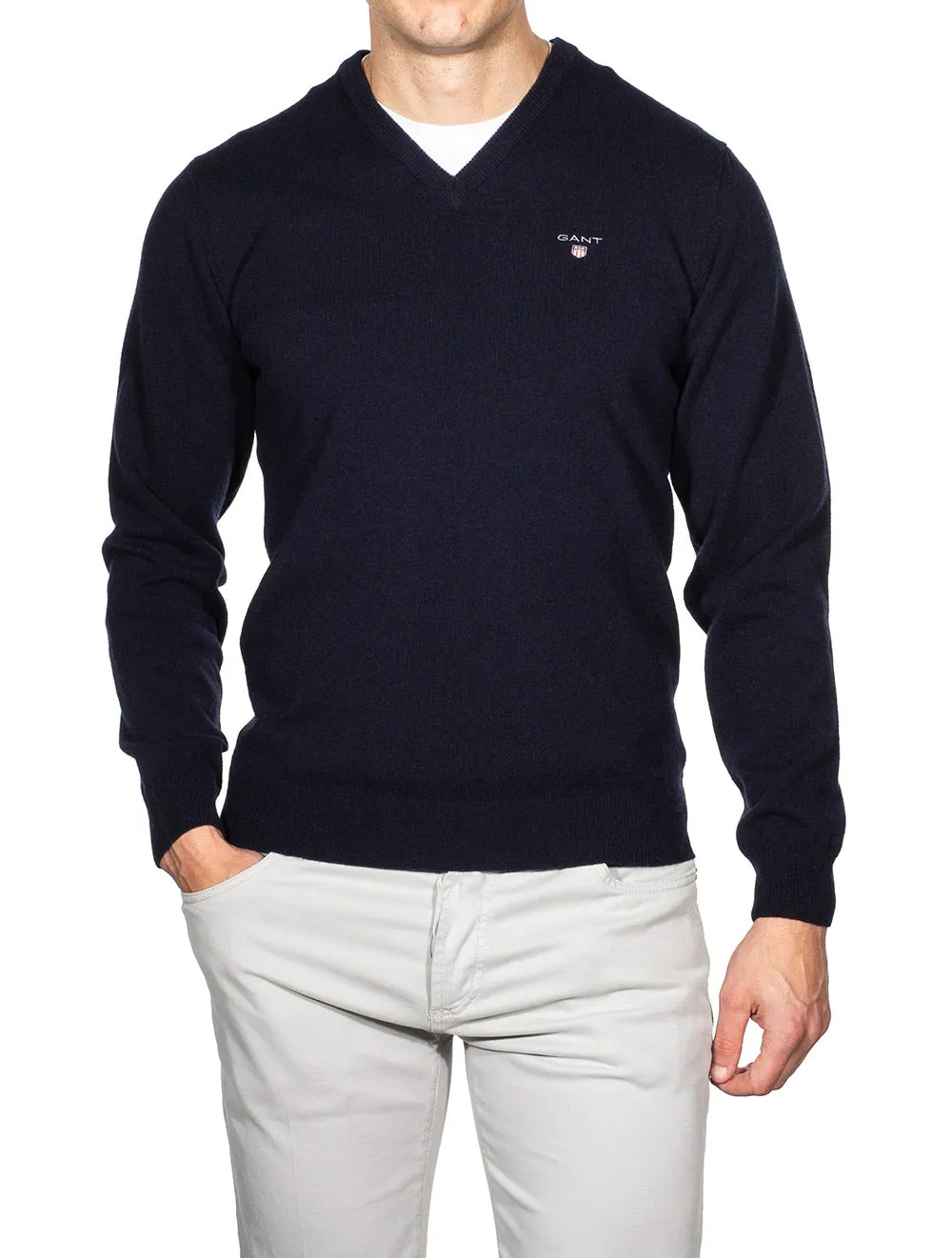 Super Fine Lambswool V-Neck Sweater Marine