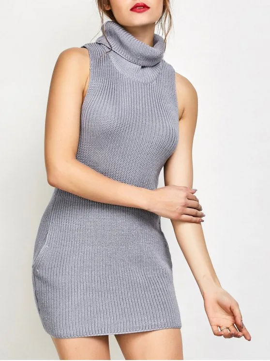 TastyHottie - Stunning Sleeveless Turtle Neck Sweater Dress