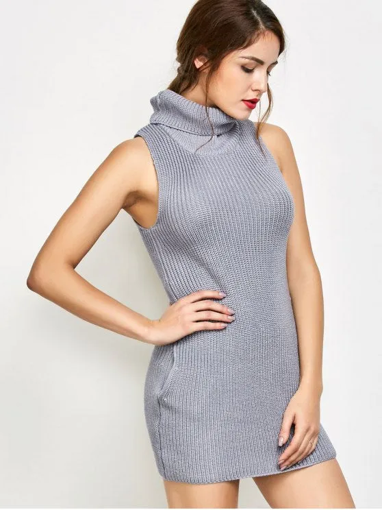 TastyHottie - Stunning Sleeveless Turtle Neck Sweater Dress