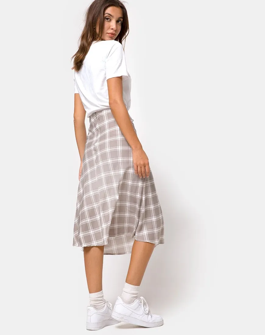 Tauri Midi Skirt in Grunge Check Taupe