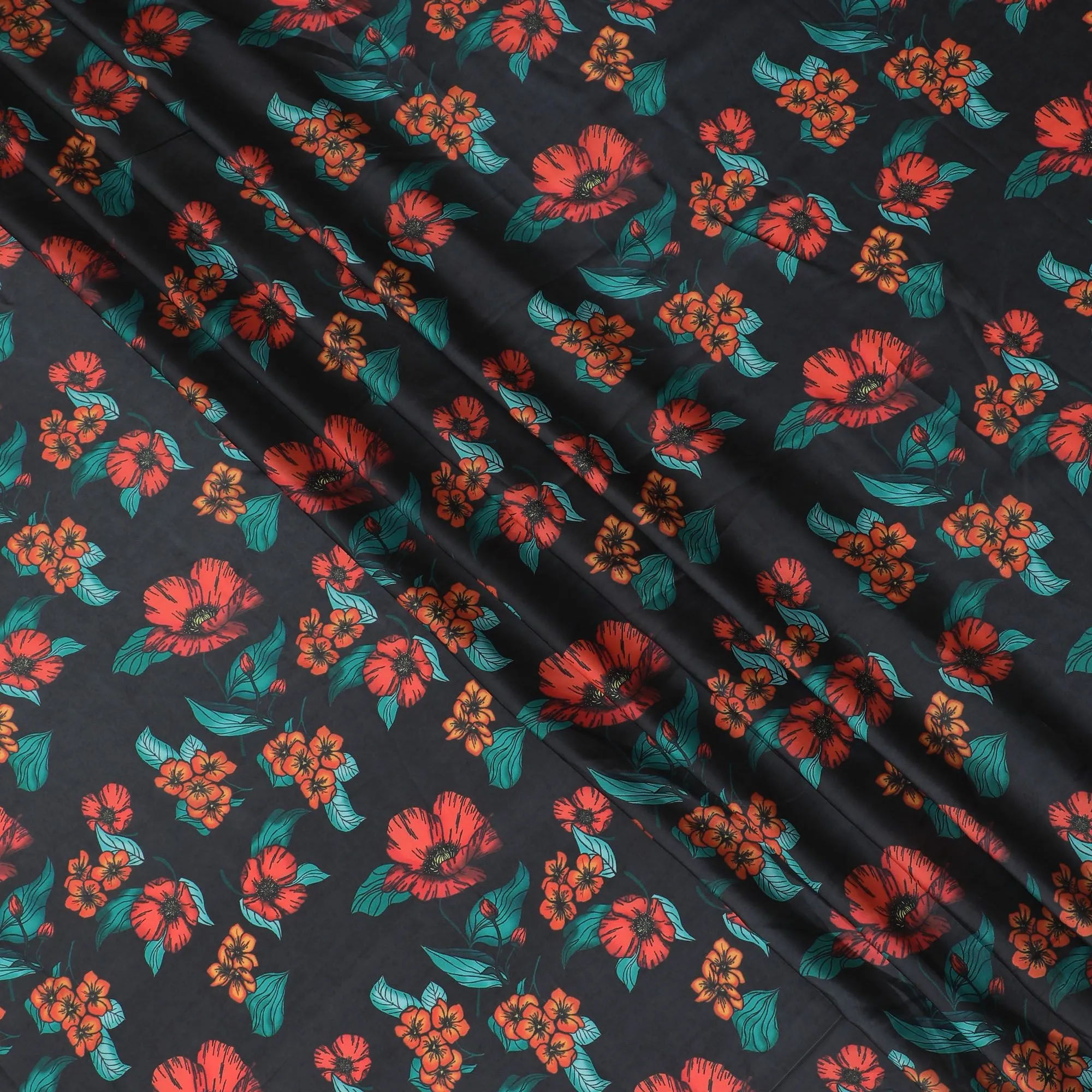 Tropical Coral Reef Modal Satin Fabric - 110cm Wide, Vibrant Floral Print from India-D18526