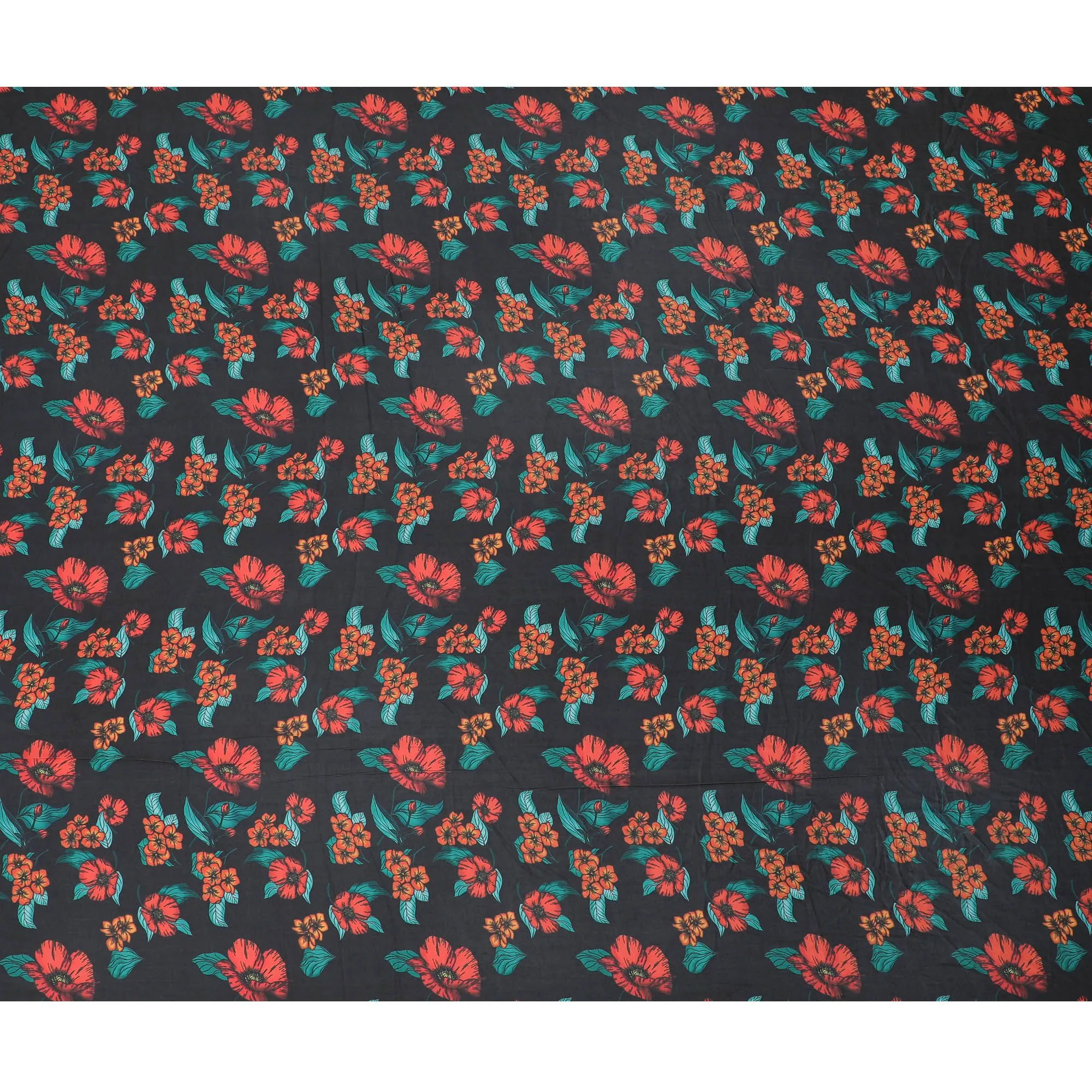 Tropical Coral Reef Modal Satin Fabric - 110cm Wide, Vibrant Floral Print from India-D18526