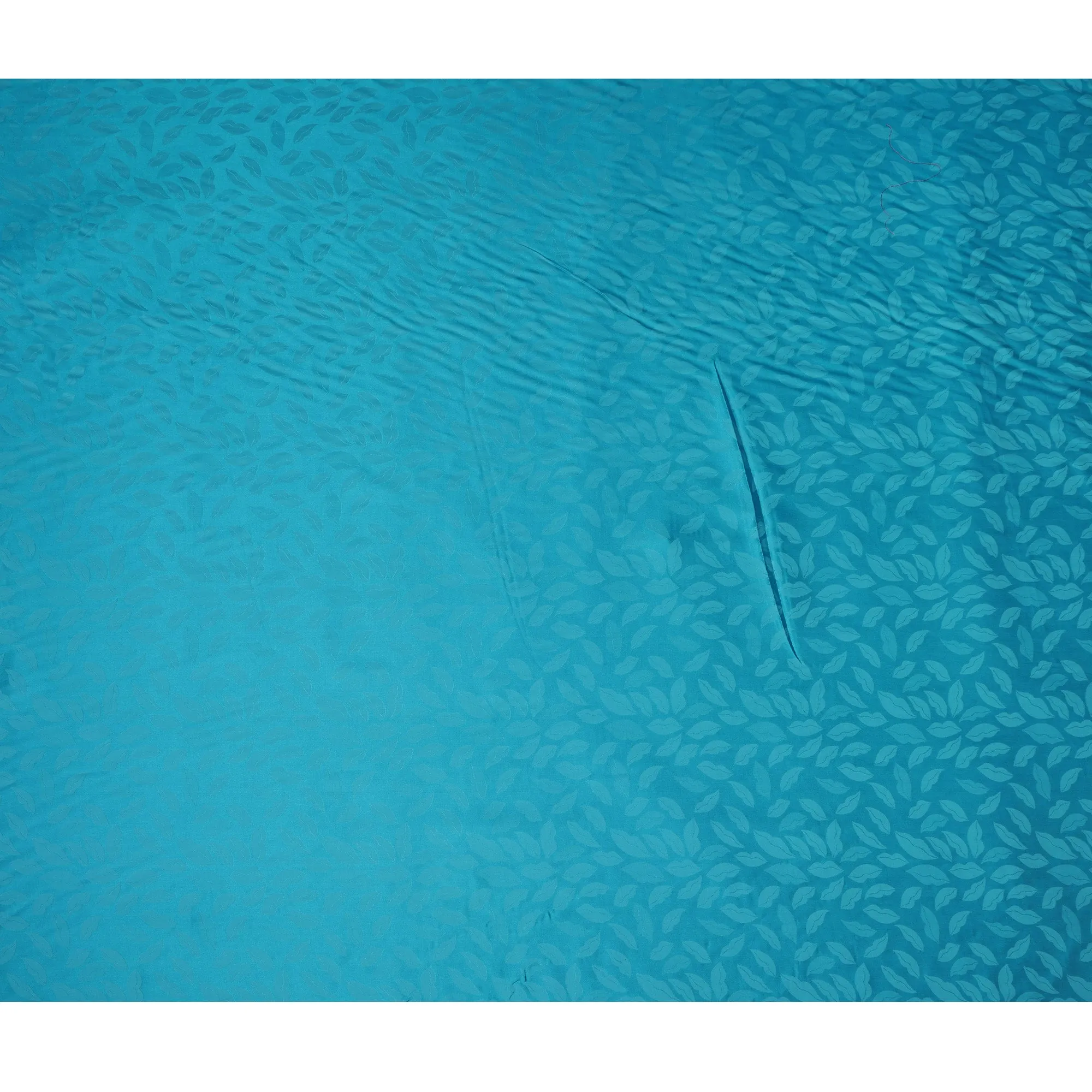 Turquoise Silk Satin Fabric with Leaf Pattern, 110 cm Width-D20961