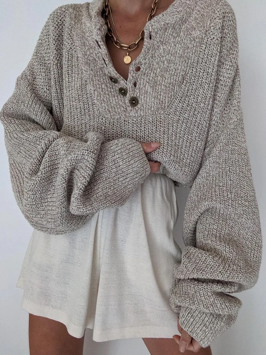 V-Neck Button Loose Sweater