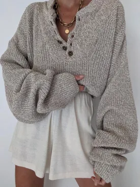 V-Neck Button Loose Sweater