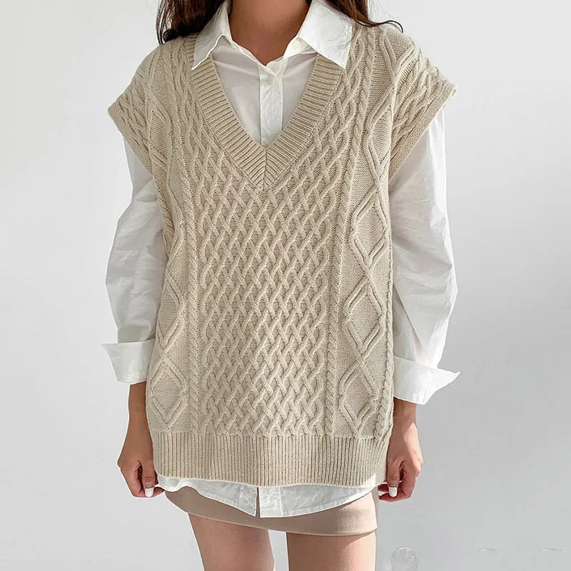 Versatile V-Neck Knit Vest Sweater