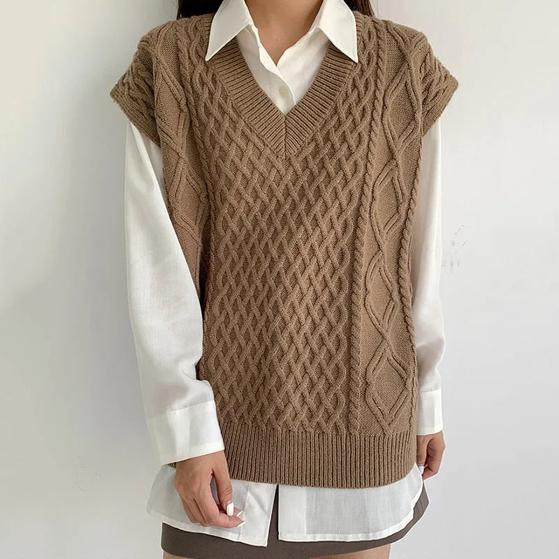 Versatile V-Neck Knit Vest Sweater