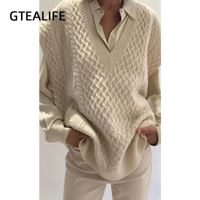 Versatile V-Neck Knit Vest Sweater