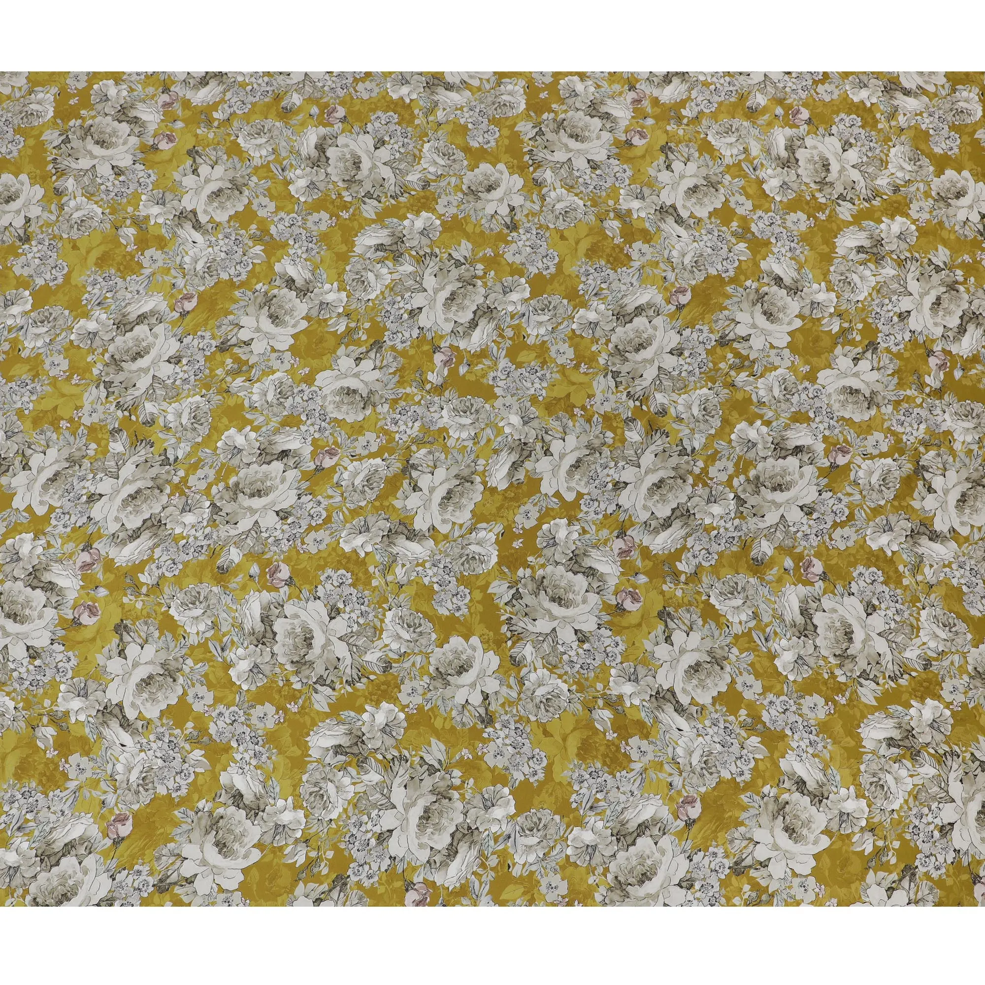 Vibrant Golden Yellow Floral Modal Satin Fabric - 110 cm Width, Luxurious Soft Texture from India-D19220