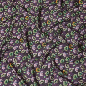 Vibrant Purple and Green Floral Viscose Modal Satin Fabric - 110 cm Width-D19980