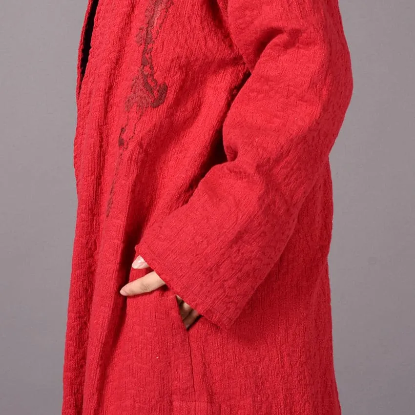 vintage red coats plus size embroidery baggy trench coat vintage side open coats