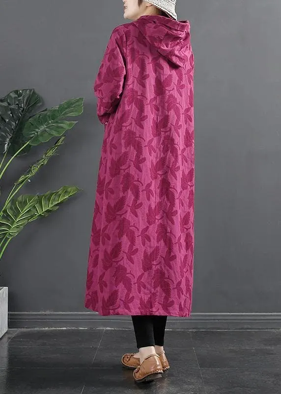 Women Hooded Chinese Button Rose Jacquard Robes Dress